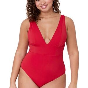 Andie Plus Size Swimwear | Red One Piece Plunge Bathing Suit XXL